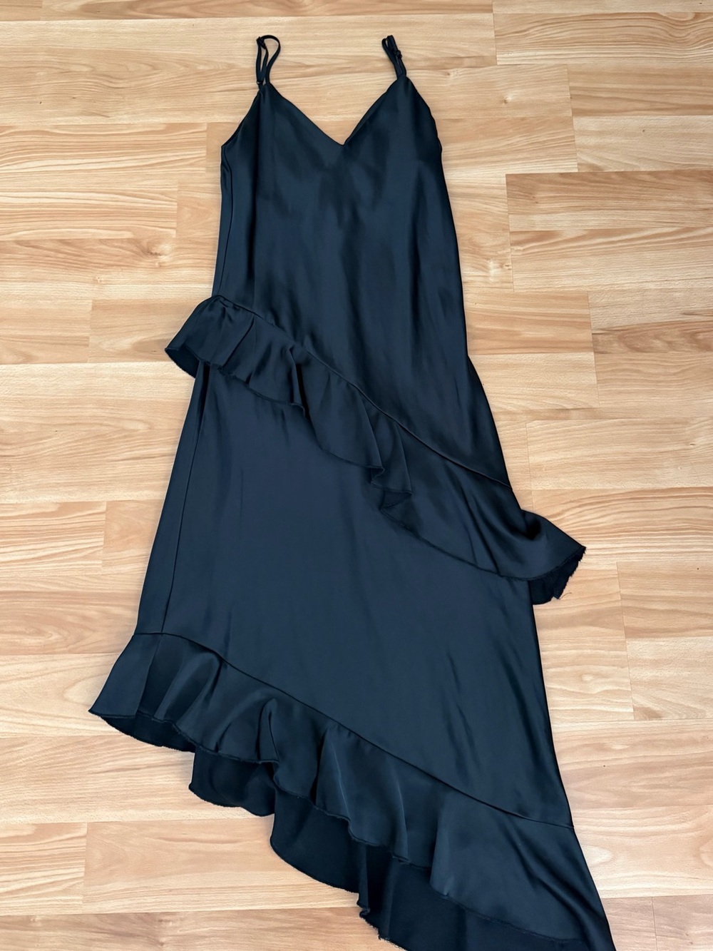 Gianni Bini Black Asymmetrical Ruffle Slip Dress